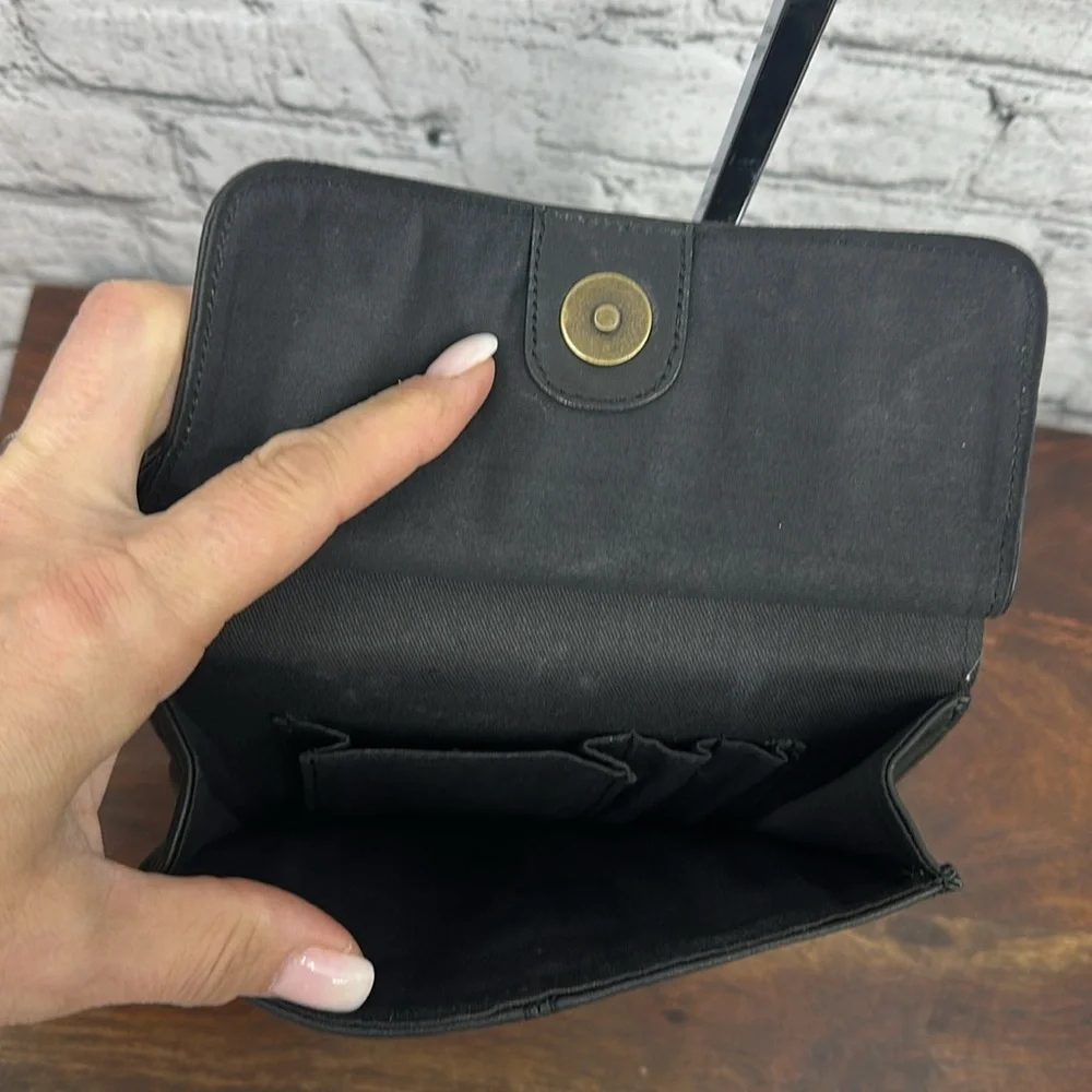 FOSSIL Vintage Leather Crossbody Organized Double Sided Flap Messenger Bag BLACK